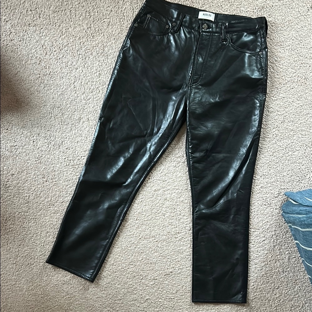 Agolde Black Leather Pants Riley Long
